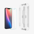 AGL03385 - iPhone 16e Plus Screen Protector EZ FIT GLAS.tR SLIM showing the inner of the installation tray in front of the screen protector and the device