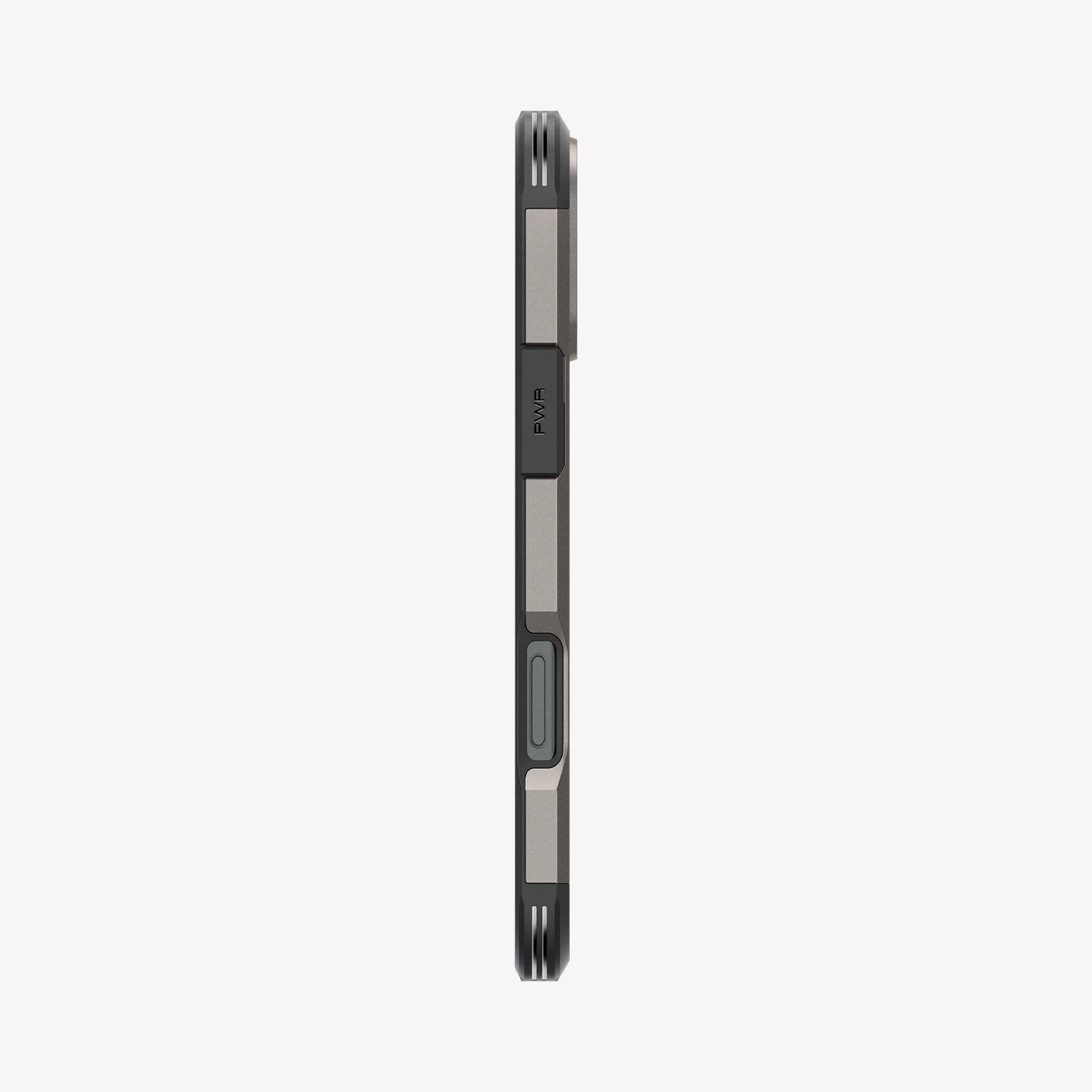 ACS08012 - iPhone 16 Pro Max Case Tough Armor AI (MagFit) in Gunmetal showing the side with capture button cut out