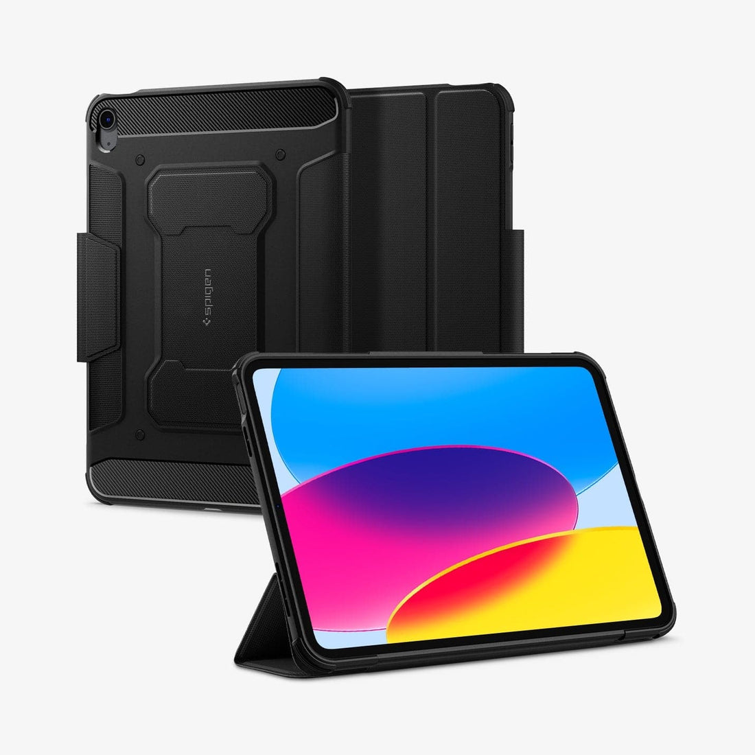 ACS05417 - iPad 10.9" Case Rugged Armor Pro in black showing the back and front