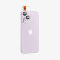 AGL05603 - iPhone 15 / 15 Plus Optik Pro Lens Protector in purple showing the back and partial side with ez fit installed on camera lens