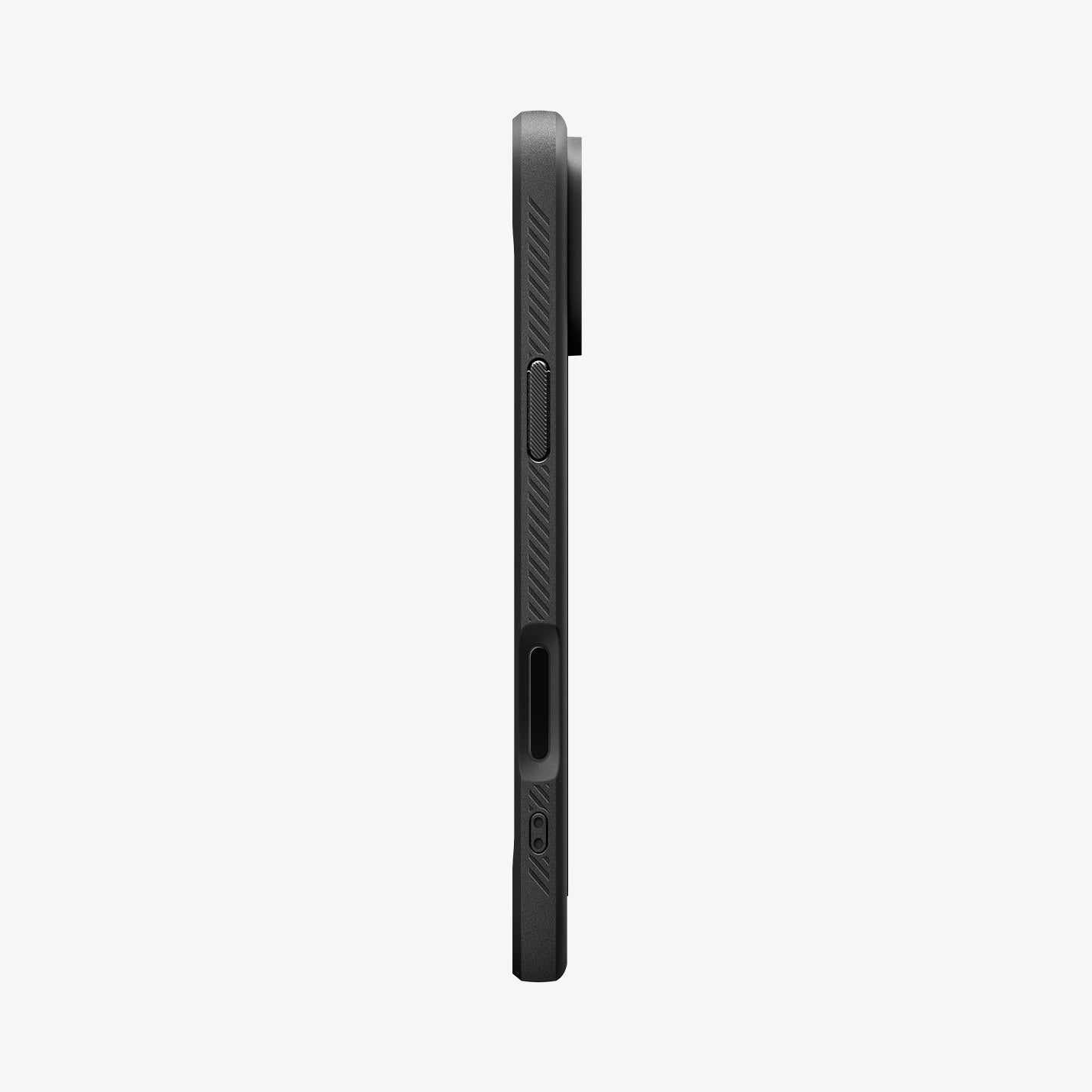 ACS09886 - iPhone 17 Pro Max Rugged Armor (MagFit) in Matte Black showing the side with volume buttons