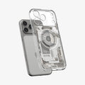 ACS10041 - iPhone 17 Pro Max Case Ultra Hybrid Zero One (MagFit) in Zero One Natural Titanium showing the back, hovering in front of the device