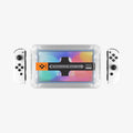 AGL03829 - Nintendo Switch OLED Screen Protector EZ Fit GLAS.tR showing the ez fit tray installed onto device