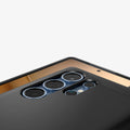 ACS08964 ACS09008- Galaxy S25 Ultra Case Tough Armor AI (MagFit) in Black showing the partial back, partial front with camera lens zoomed in