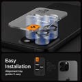 AGL05205 - iPhone 16 Pro / 16 Pro Max Optik Pro Lens Protector in black showing the easy installation. Alignment tray guides it easy