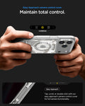 ACS10041 - iPhone 17 Pro Max Case Ultra Hybrid Zero One (MagFit) in Zero One Natural Titanium showing easy approach camera control cover. Maintain total control. Tap, scroll, or double click with out east approach camera control cover for full camera functionality.