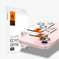 AGL07167 - iPhone 15 Plus Optik Pro EZ Fit Lens Protector in Pinky showing the two optic lens hovering above the device and the packaging