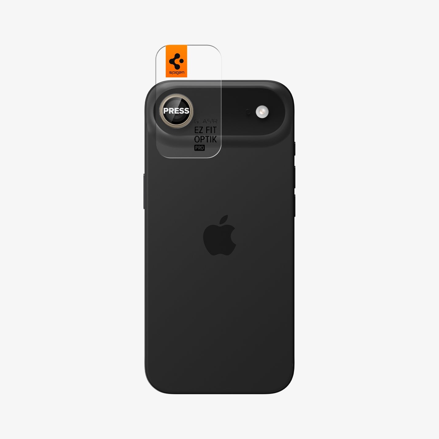 AGL10131 - iPhone 17 Air Optik Pro EZ Fit Lens Protector in gold showing the back with ez fit tray installed on lens